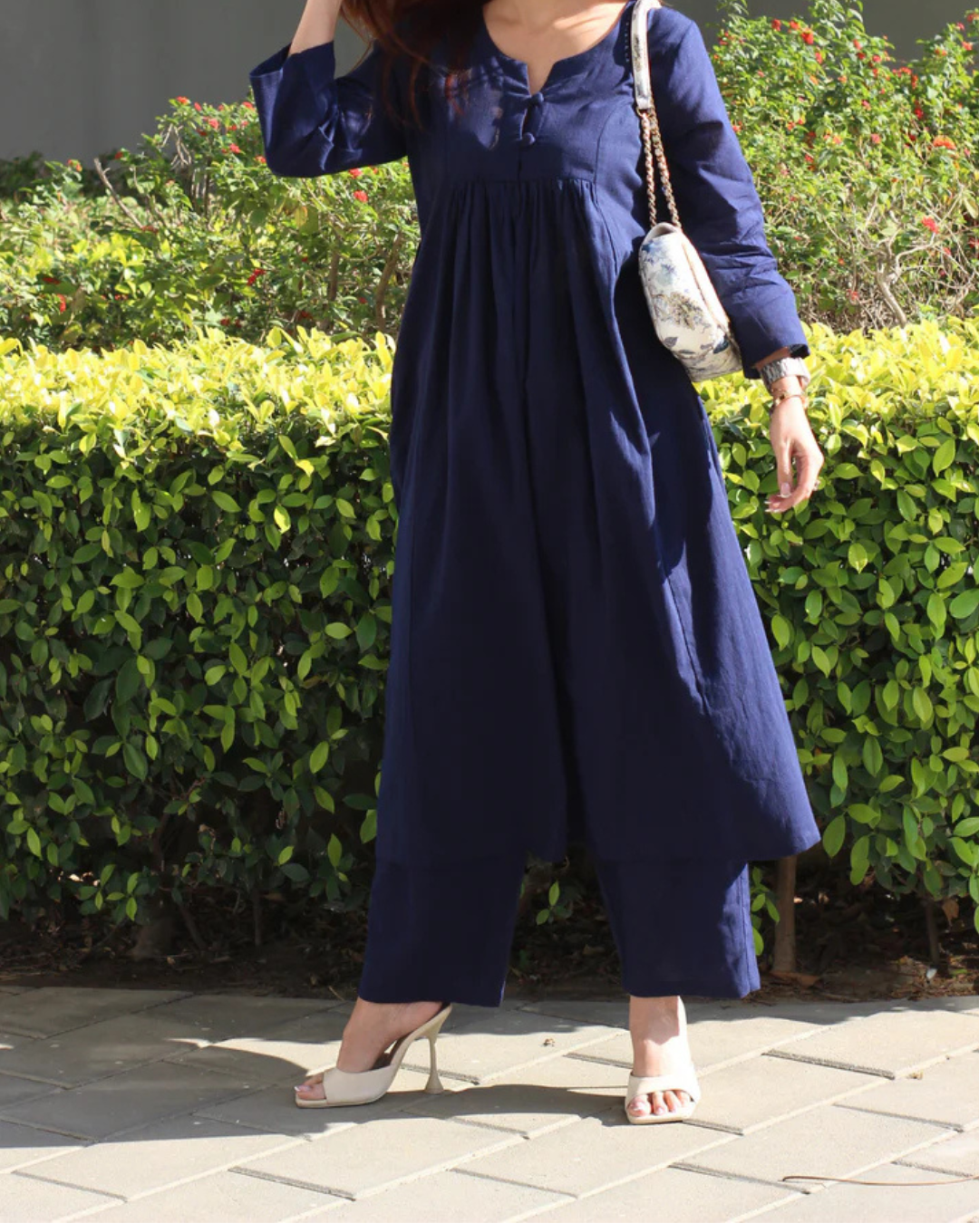 Elegant  Navy blue A-Line Kurta with Matching Pants – Cotton Comfort Wear