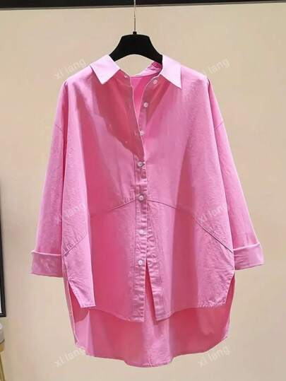 Women's Simple Solid Color Daily Wear Buttoned Shirt,Long Sleeve Tops