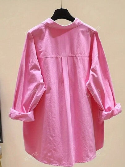 Women's Simple Solid Color Daily Wear Buttoned Shirt,Long Sleeve Tops