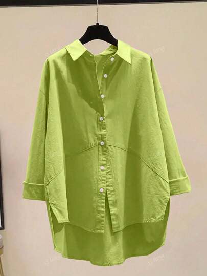 Women's Simple Solid Color Daily Wear Buttoned Shirt,Long Sleeve Tops