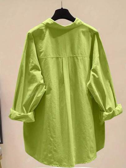 Women's Simple Solid Color Daily Wear Buttoned Shirt,Long Sleeve Tops