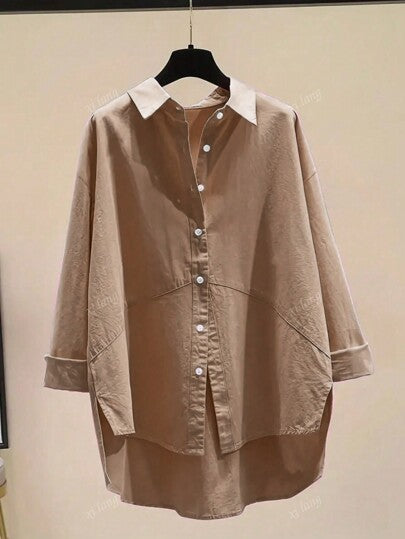 Women's Simple Solid Color Daily Wear Buttoned Shirt,Long Sleeve Tops
