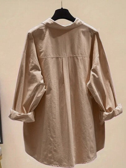 Women's Simple Solid Color Daily Wear Buttoned Shirt,Long Sleeve Tops