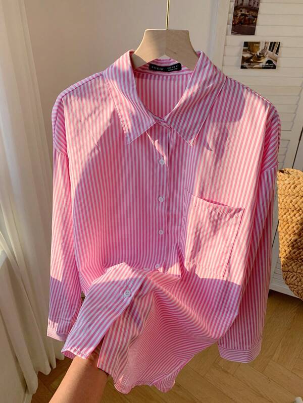 Comfortcana Striped Print Drop Shoulder Shirt