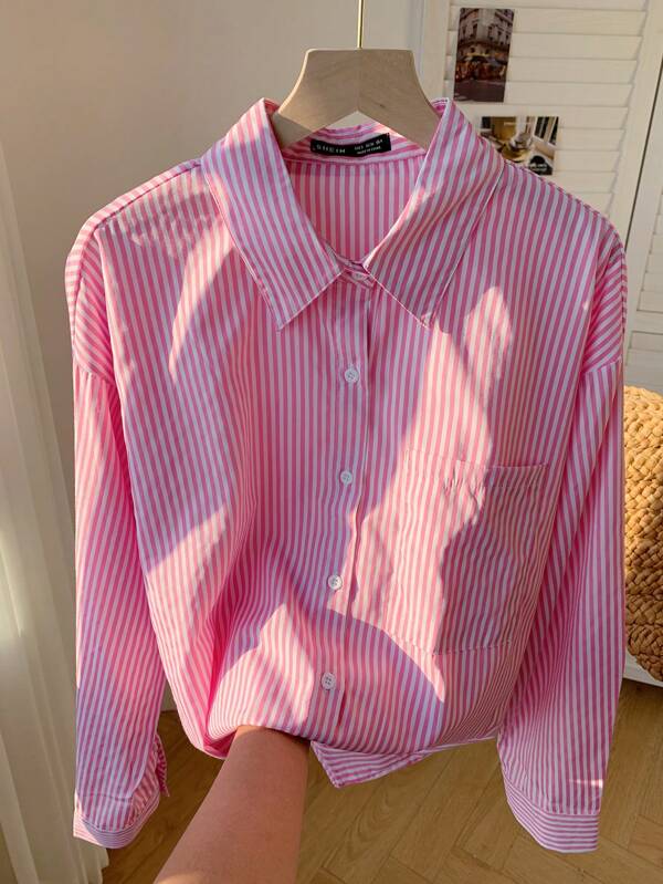 Comfortcana Striped Print Drop Shoulder Shirt
