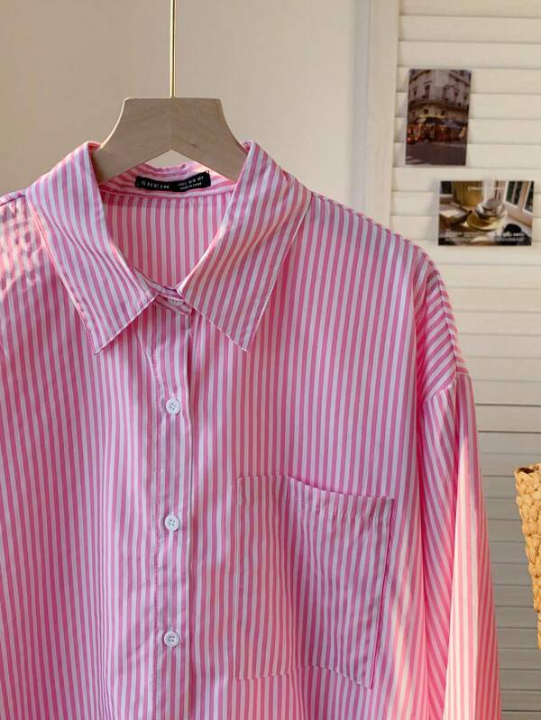 Comfortcana Striped Print Drop Shoulder Shirt