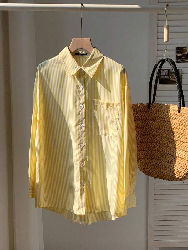 Comfortcana Striped Print Drop Shoulder Shirt