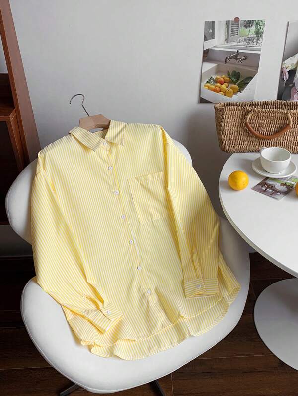 Comfortcana Striped Print Drop Shoulder Shirt
