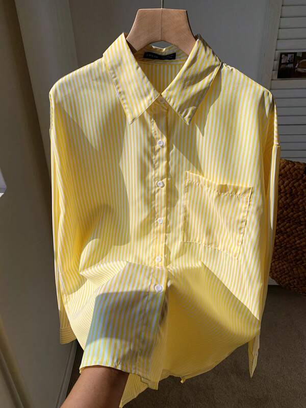 Comfortcana Striped Print Drop Shoulder Shirt
