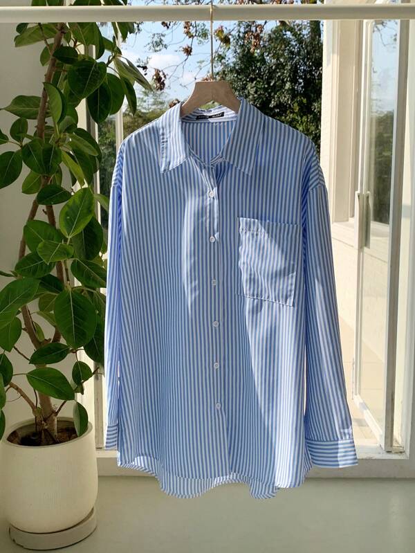 Comfortcana Striped Print Drop Shoulder Shirt