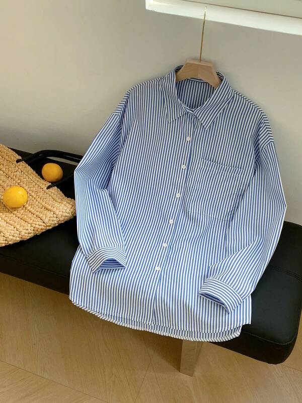 Comfortcana Striped Print Drop Shoulder Shirt
