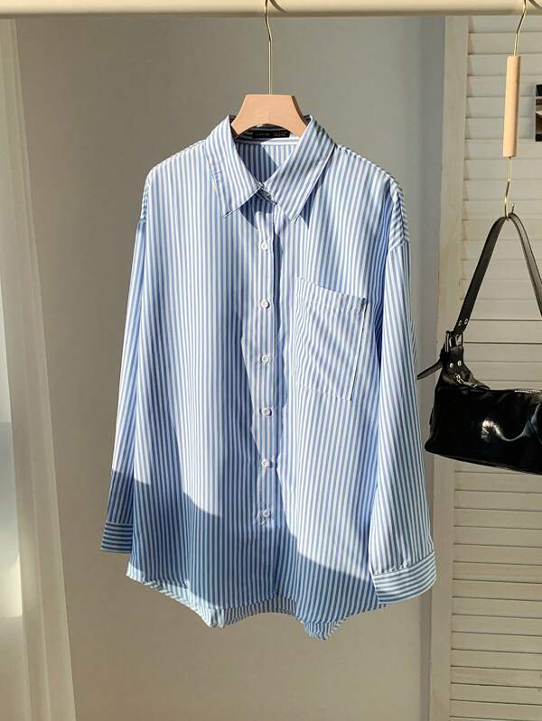 Comfortcana Striped Print Drop Shoulder Shirt