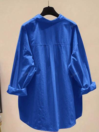 Women's Simple Solid Color Daily Wear Buttoned Shirt,Long Sleeve Tops