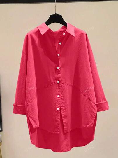 Women's Simple Solid Color Daily Wear Buttoned Shirt,Long Sleeve Tops