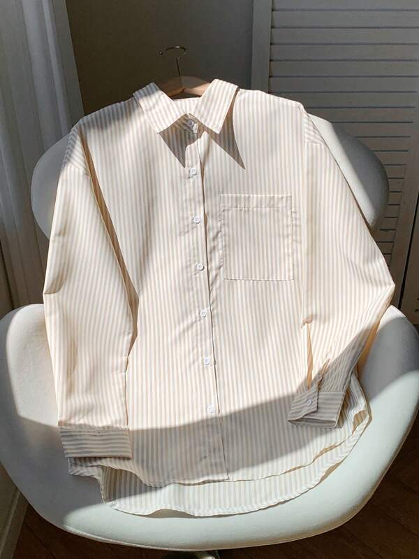 Comfortcana Striped Print Drop Shoulder Shirt