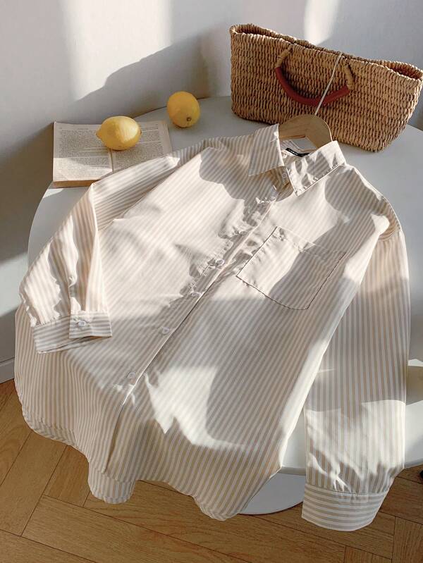 Comfortcana Striped Print Drop Shoulder Shirt