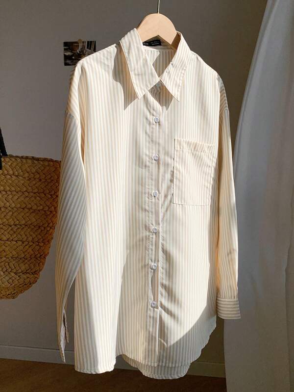 Comfortcana Striped Print Drop Shoulder Shirt
