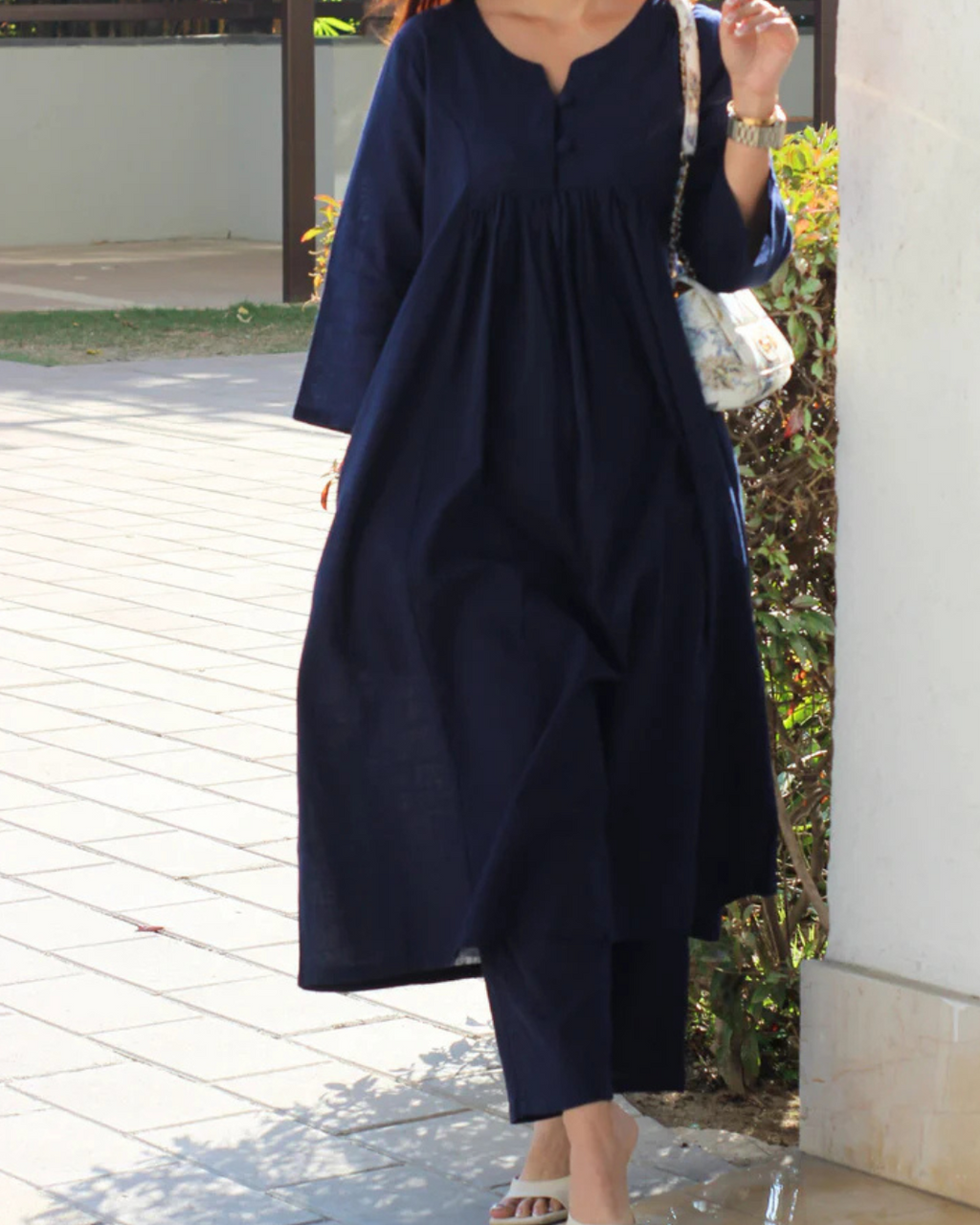 Elegant  Navy blue A-Line Kurta with Matching Pants – Cotton Comfort Wear