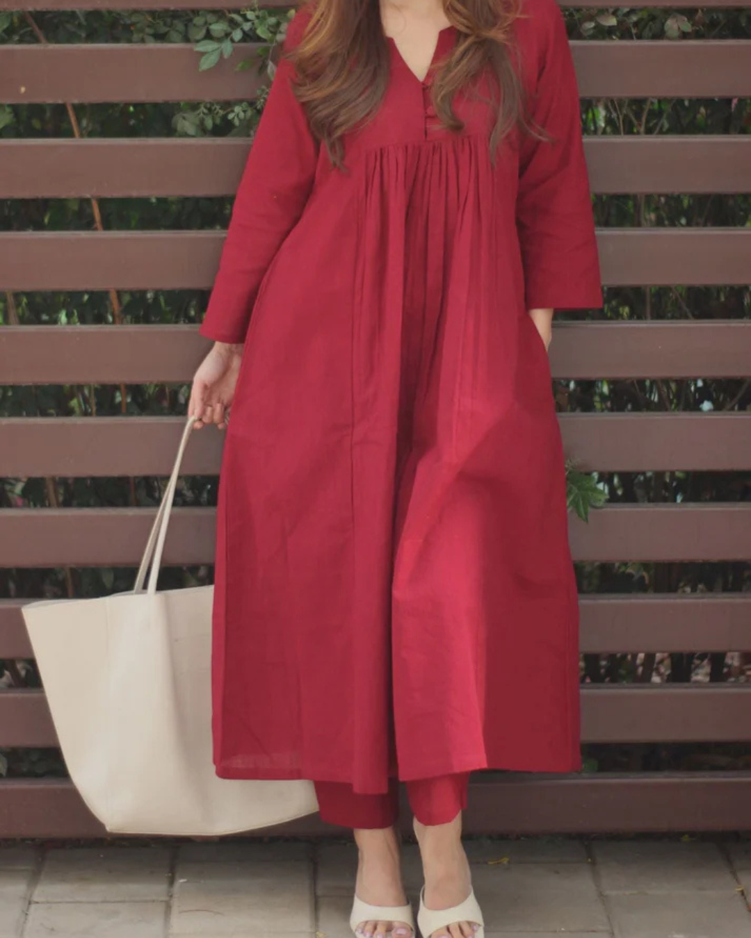 Elegant Maroon A-Line Kurta with Matching Pants – Cotton Comfort Wear