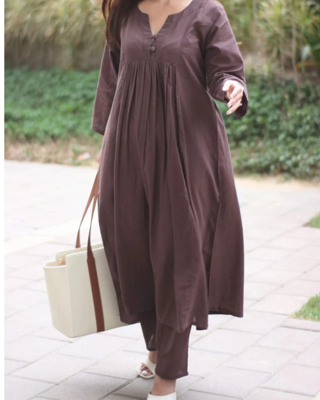 Elegant Brown A-Line Kurta with Matching Pants – Cotton Comfort Wear