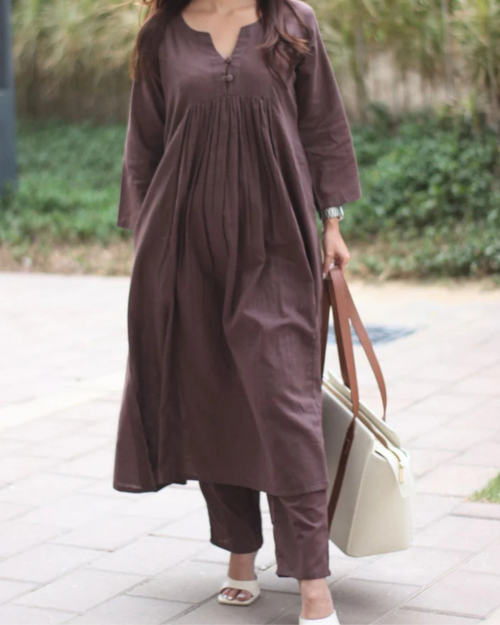 Elegant Brown A-Line Kurta with Matching Pants – Cotton Comfort Wear