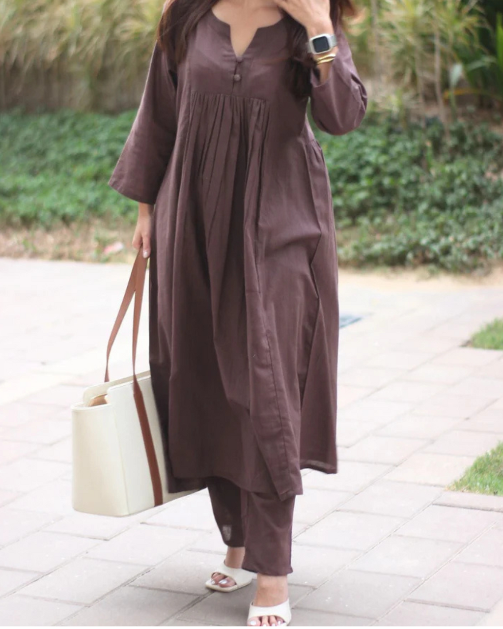 Elegant Brown A-Line Kurta with Matching Pants – Cotton Comfort Wear