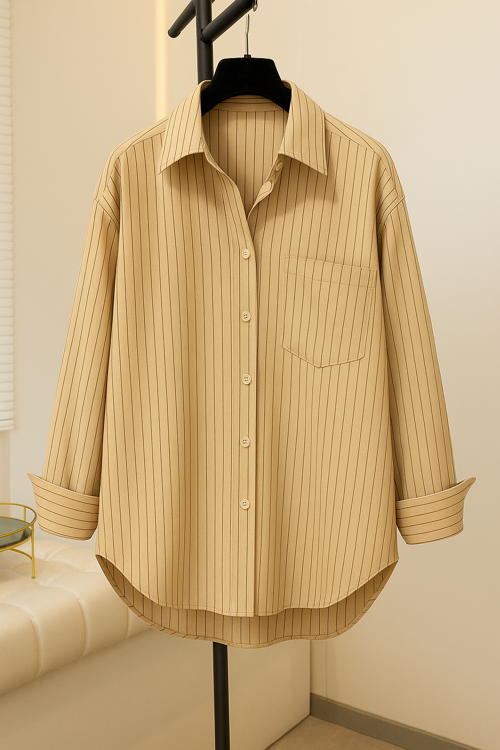 Oversize Striped Shirt Cream Khakhi