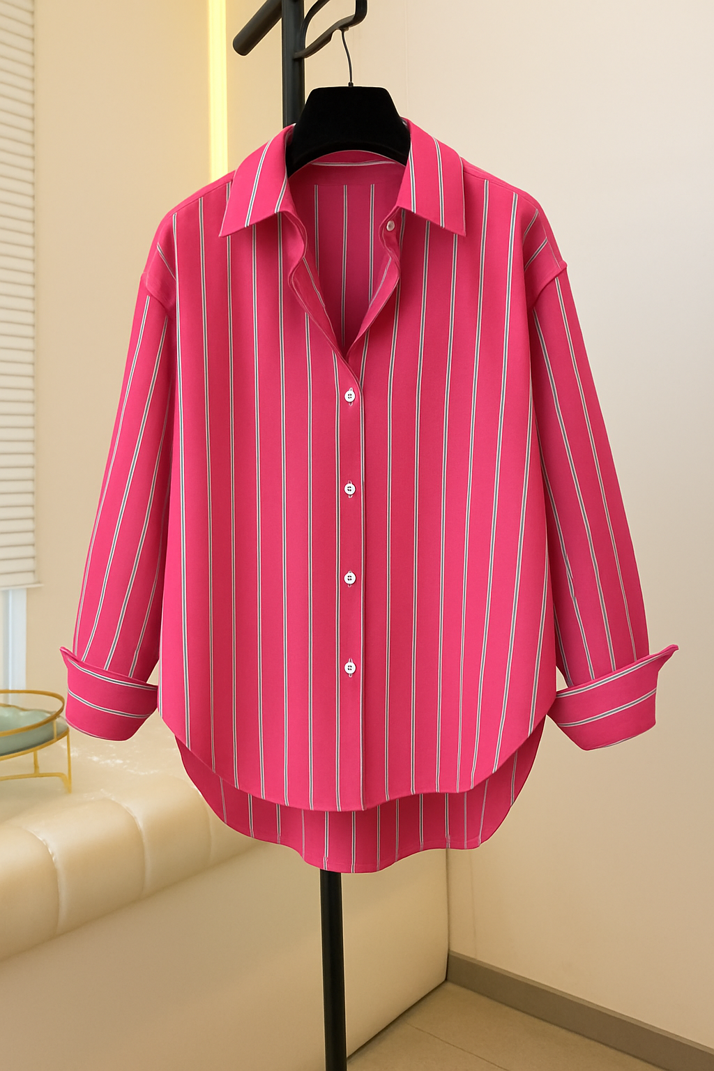 Oversize Striped Basic Shirt Pink