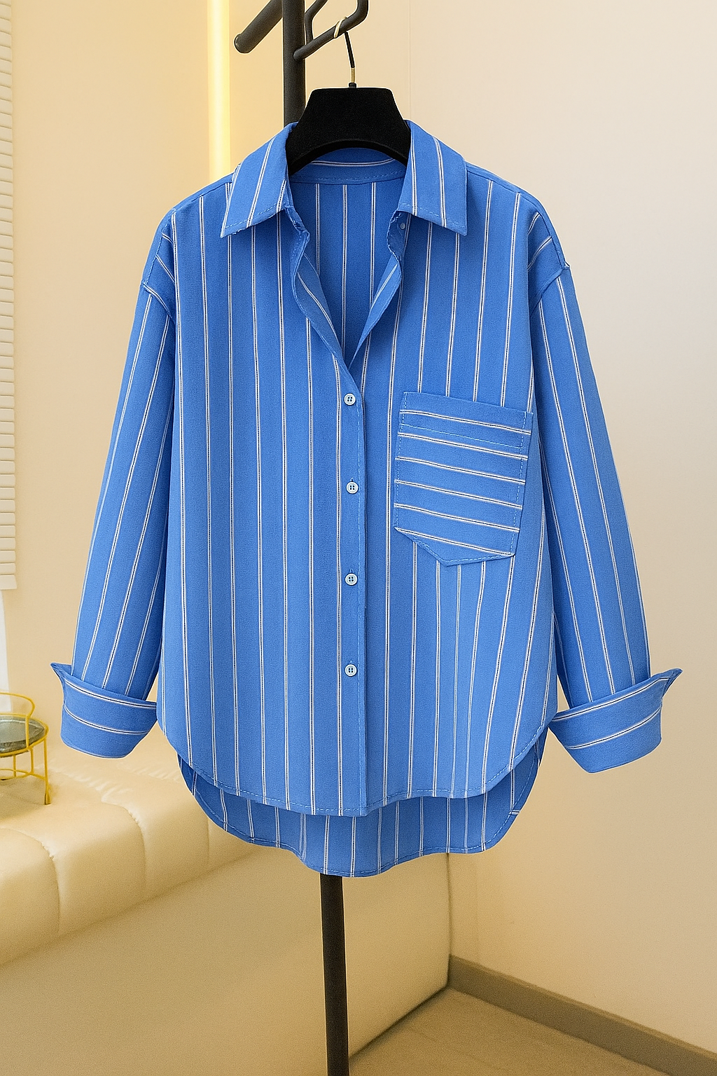 Striped Oversize Poplin Shirt Blue