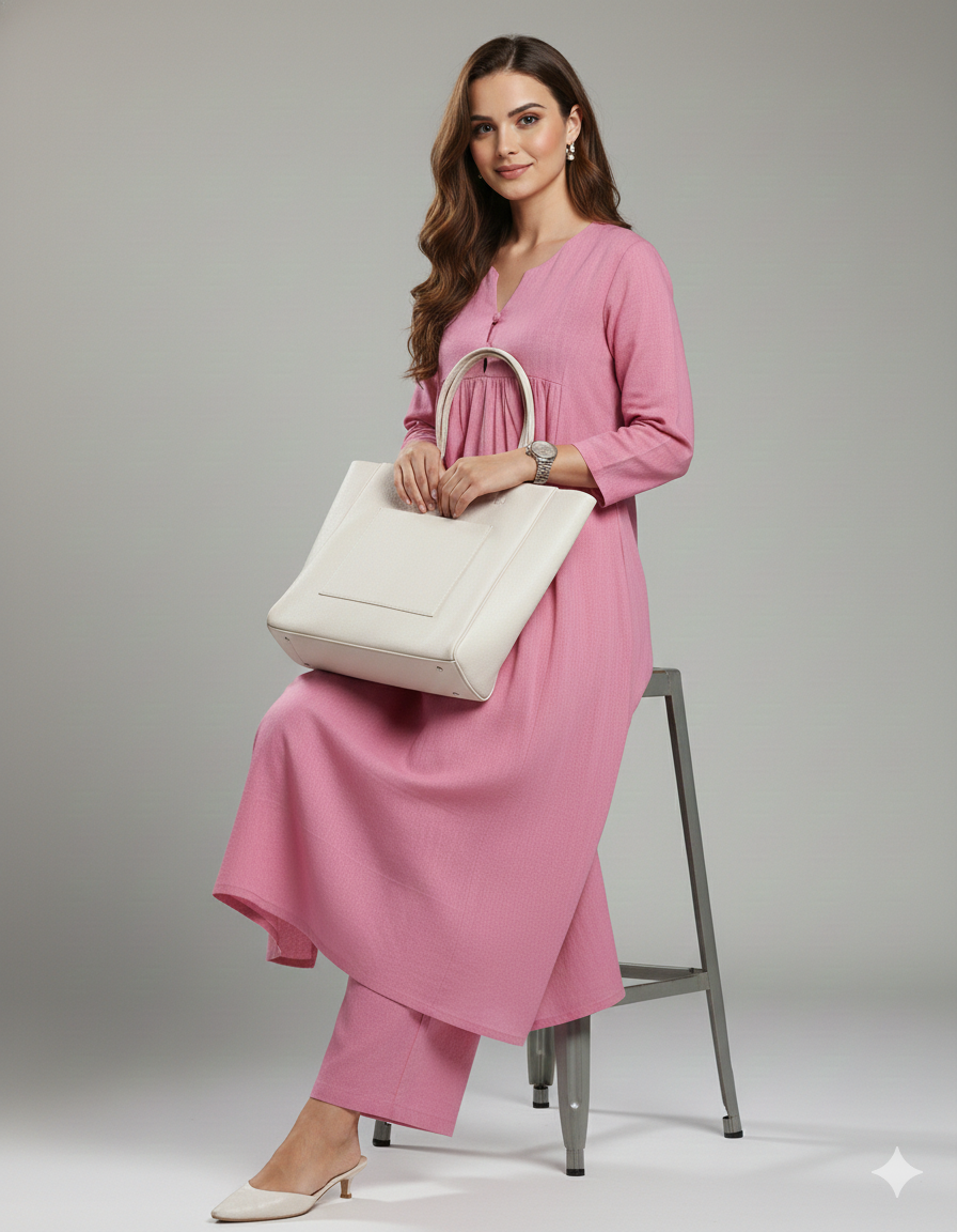 Elegant Light pink A-Line Kurta with Matching Pants – Cotton Comfort Wear