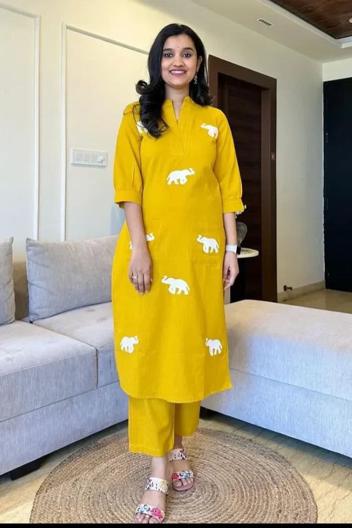 New Printed Kurta Pant Set Blue