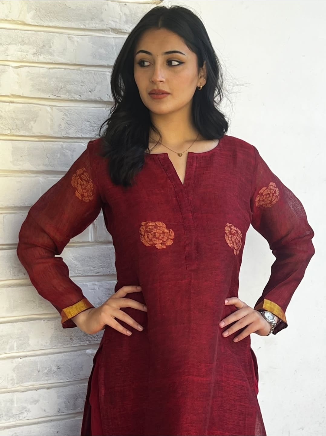 Maroon Kurta Set with Handwoven Border  kurta set