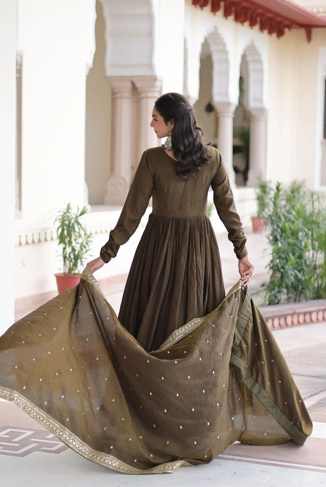 Elegant Olive Ethnic Anarkali Set for Women